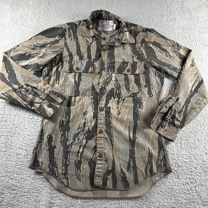 VINTAGE Neet Camo Shirt Mens Small Tiger Jungle Button Up Pockets Camp USA 50/50